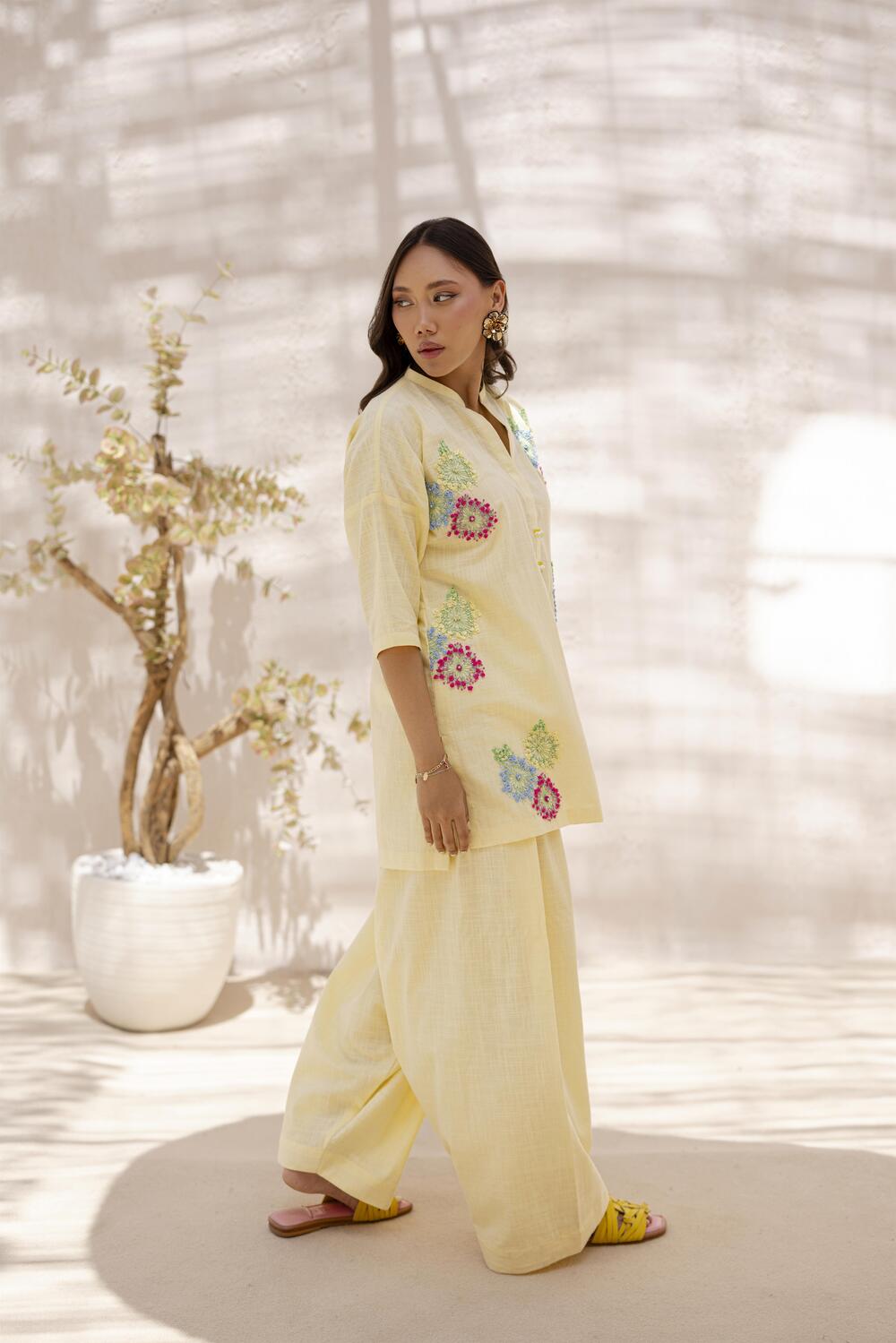 Khushboo &amp; Pankaj Women Lemon Yellow Embroidered Kurta Set with Salwar