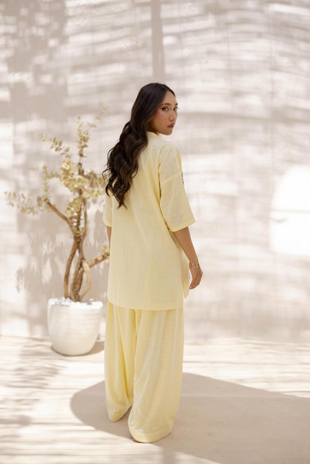 Khushboo &amp; Pankaj Women Lemon Yellow Embroidered Kurta Set with Salwar