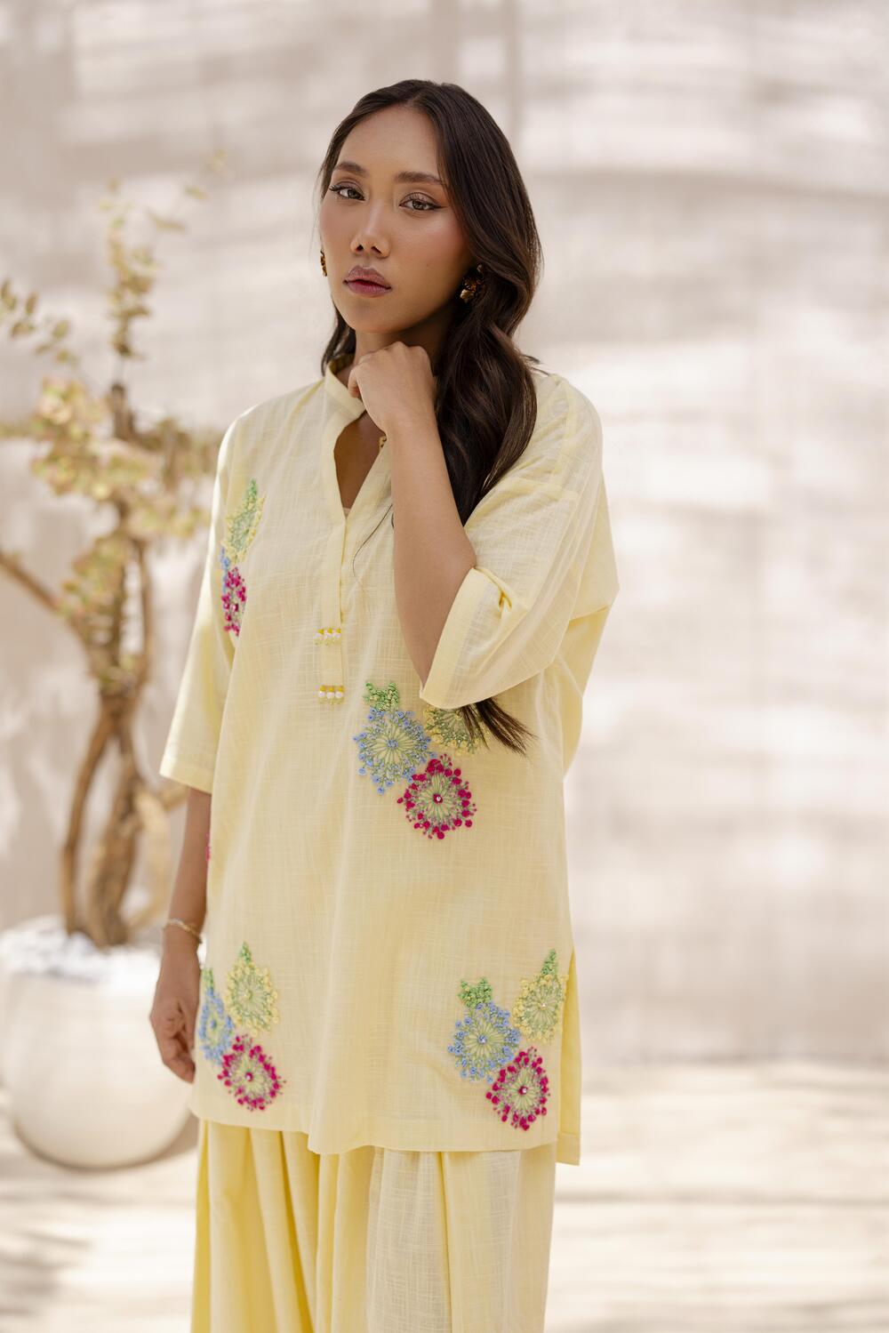 Khushboo &amp; Pankaj Women Lemon Yellow Embroidered Kurta Set with Salwar