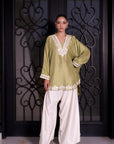 Khushboo & Pankaj Women Olive Green Embroidered Kurta Set with Farshi Salwar