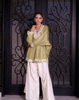Khushboo & Pankaj Women Olive Green Embroidered Kurta Set with Farshi Salwar