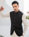 Khushboo & Pankaj Black Nehru Jacket Off-White Kurta & Salwar 3-Pc Set (SAFA)