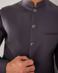 Khushboo & Pankaj Charcoal Grey Nehru Jacket Kurta & Trouser 3-Pc Set (SAFA)