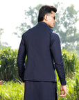 Khushboo & Pankaj Navy Blue Nehru Jacket Kurta & Trouser 3-Pc Set (SAFA)
