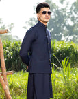 Khushboo & Pankaj Navy Blue Nehru Jacket Kurta & Trouser 3-Pc Set (SAFA)