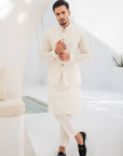 Khushboo & Pankaj Off-White Nehru Jacket Kurta & Salwar 3-Pc Set (SAFA)