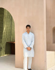 Khushboo & Pankaj Sky Blue Cotton Kurta Set (SAFA Collection)
