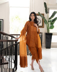 Khushboo & Pankaj Women Rust Brown Glace Cotton/Cotton Silk Suit Set