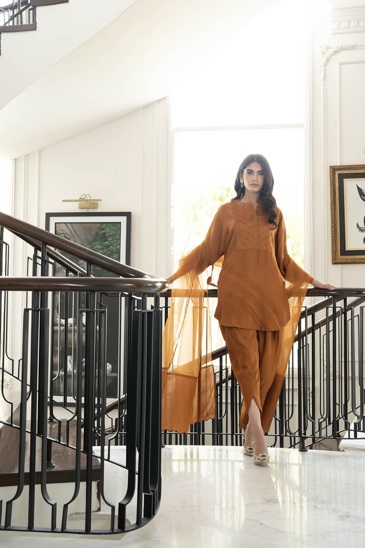 Khushboo &amp; Pankaj Women Rust Brown Glace Cotton/Cotton Silk Suit Set