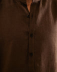 Khushboo & Pankaj Chocolate Brown Linen Band Collar Co-Ord Shirt Set (SAND)