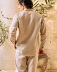 Khushboo & Pankaj Natural Beige Linen Band Collar Co-Ord Shirt Set (SAND)