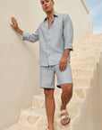 Khushboo & Pankaj Steel Blue Linen Shirt & Shorts Co-ord Set (SAND Collection)