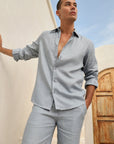 Khushboo & Pankaj Steel Blue Linen Shirt & Shorts Co-ord Set (SAND Collection)