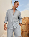 Khushboo & Pankaj Steel Blue Linen Shirt & Shorts Co-ord Set (SAND Collection)
