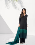 Khushboo & Pankaj Women Black Green Shaded Embroidered Suit Set