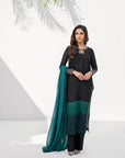 Khushboo & Pankaj Women Black Green Shaded Embroidered Suit Set