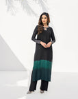 Khushboo & Pankaj Women Black Green Shaded Embroidered Suit Set