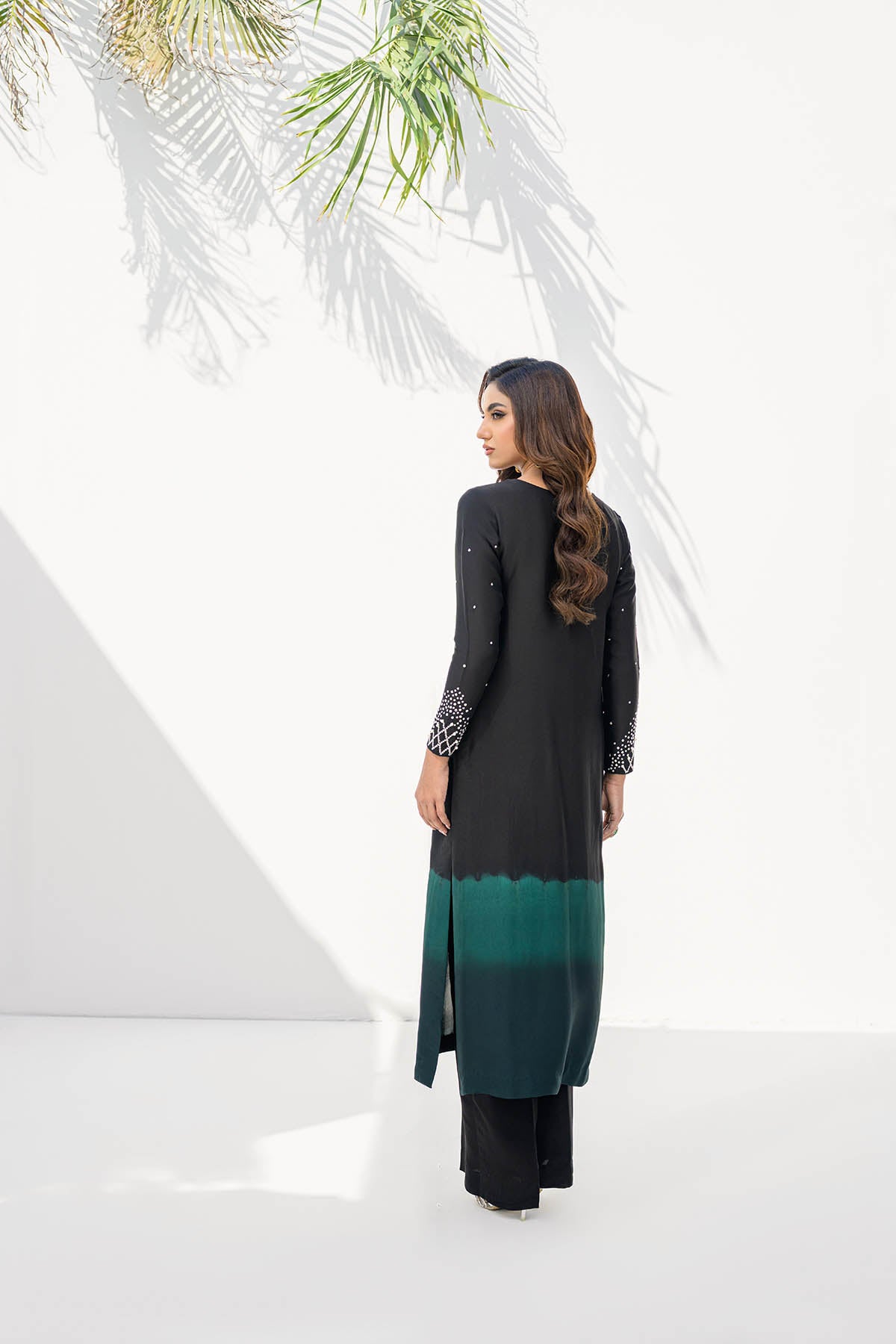 Khushboo &amp; Pankaj Women Black Green Shaded Embroidered Suit Set