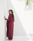 Khushboo & Pankaj Women Maroon Glace Cotton Embroidered Suit Set