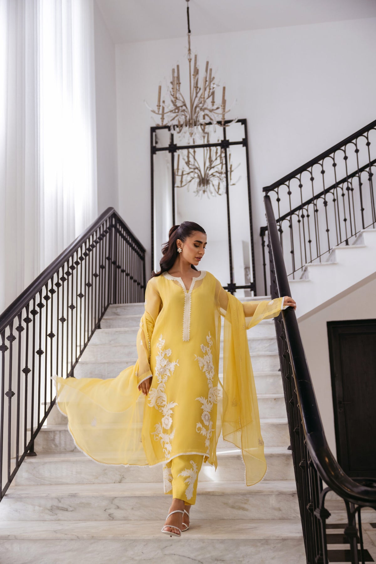 Khushboo &amp; Pankaj Women Yellow Organza Embroidered Suit Set