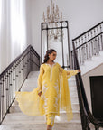Khushboo & Pankaj Women Yellow Organza Embroidered Suit Set