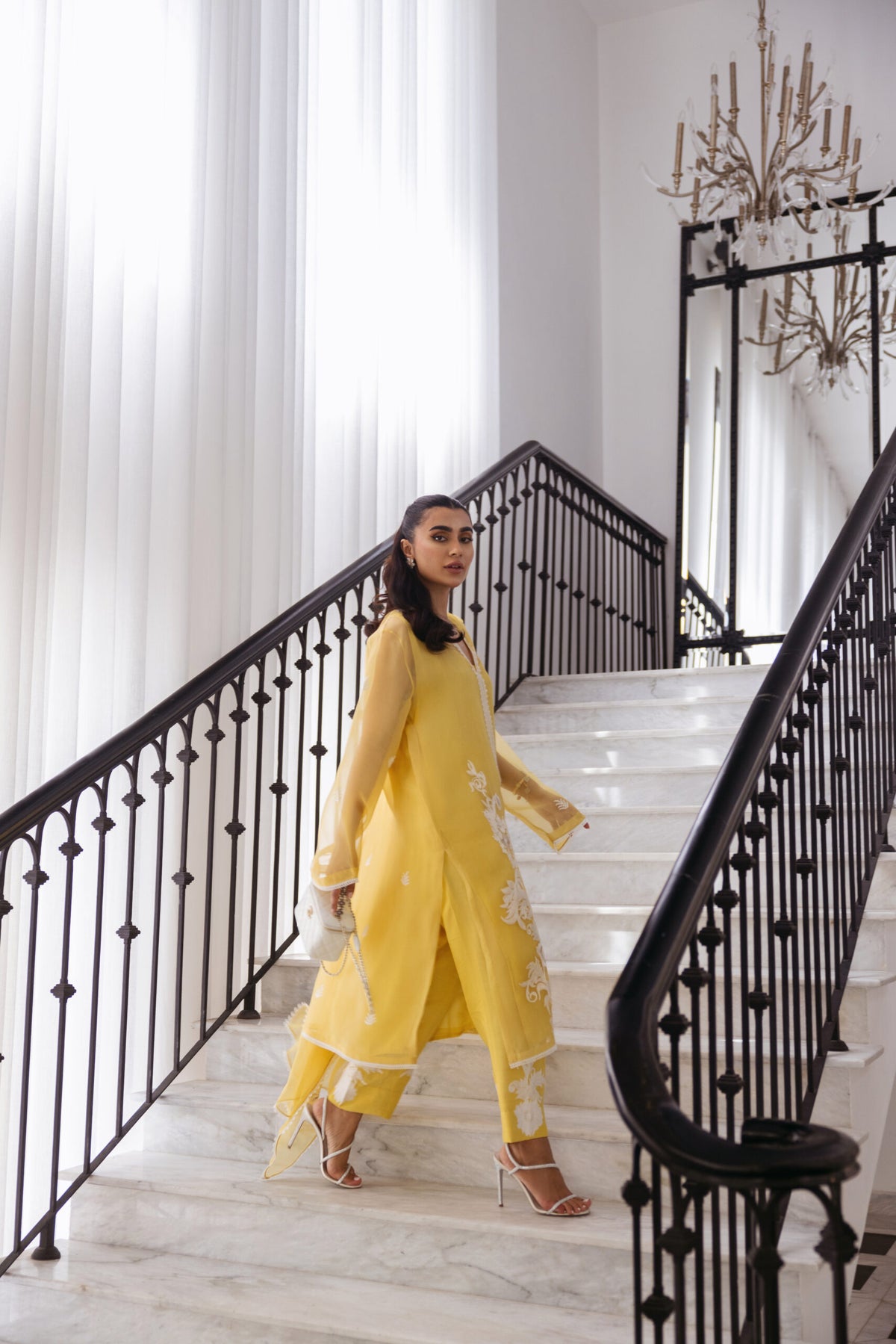 Khushboo &amp; Pankaj Women Yellow Organza Embroidered Suit Set