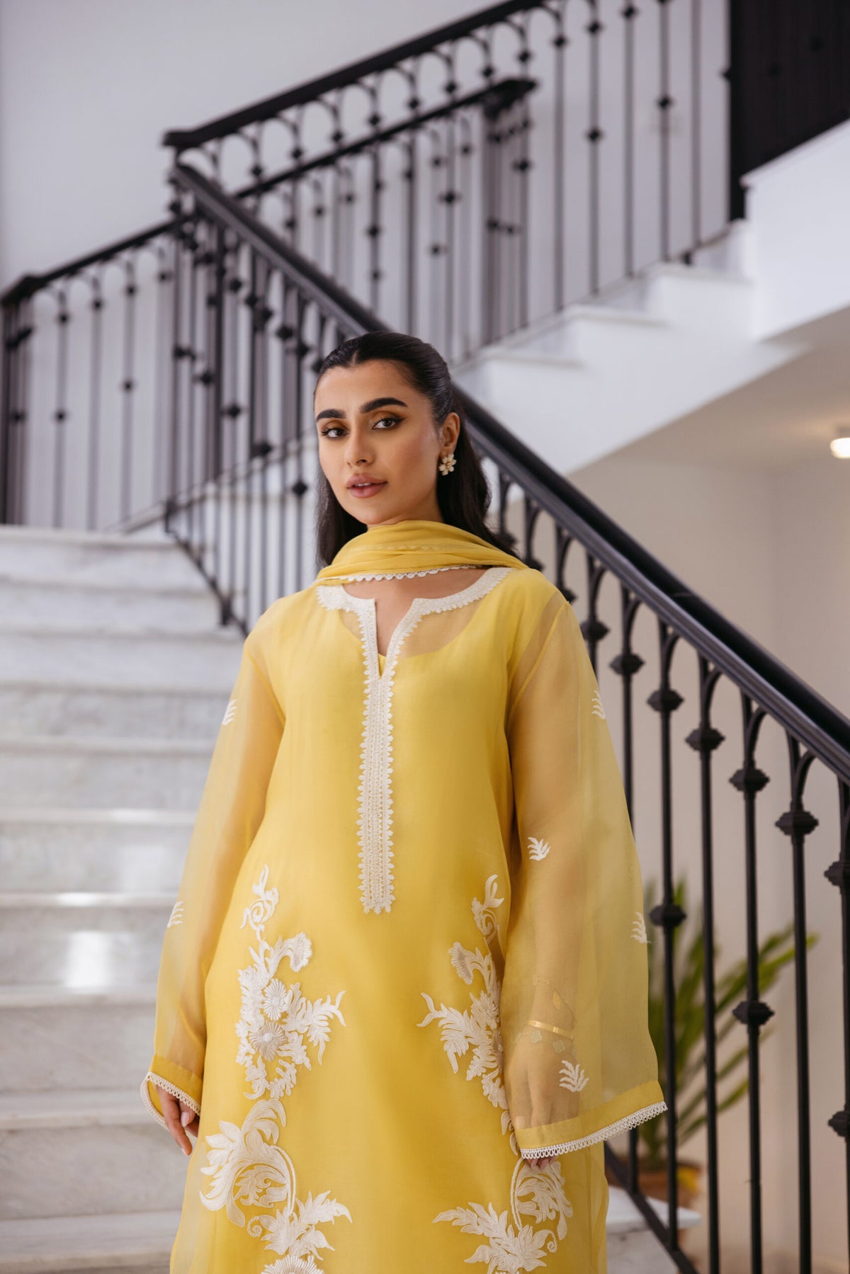 Khushboo &amp; Pankaj Women Yellow Organza Embroidered Suit Set