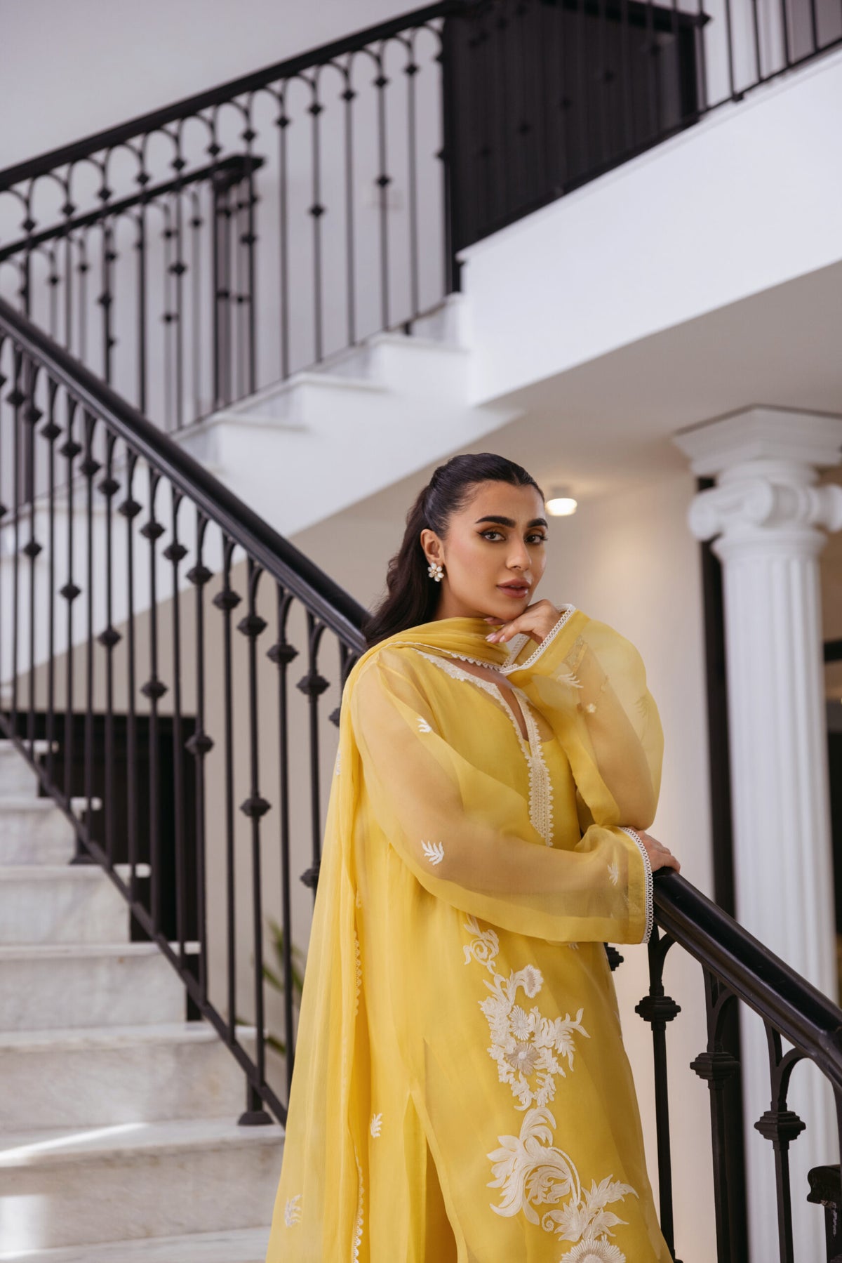 Khushboo &amp; Pankaj Women Yellow Organza Embroidered Suit Set