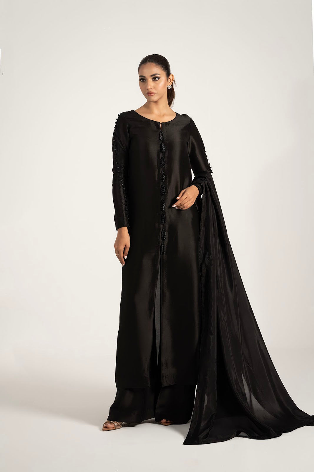 Khushboo &amp; Pankaj Classic Black Pure Silk Kurta Set (Silk Serenity)