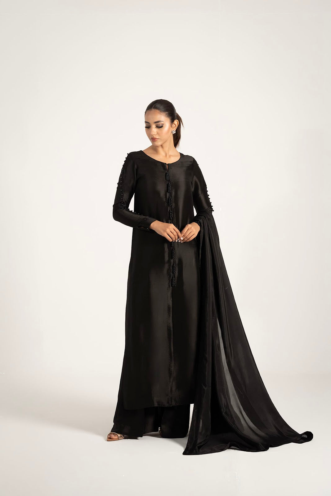 Khushboo &amp; Pankaj Classic Black Pure Silk Kurta Set (Silk Serenity)