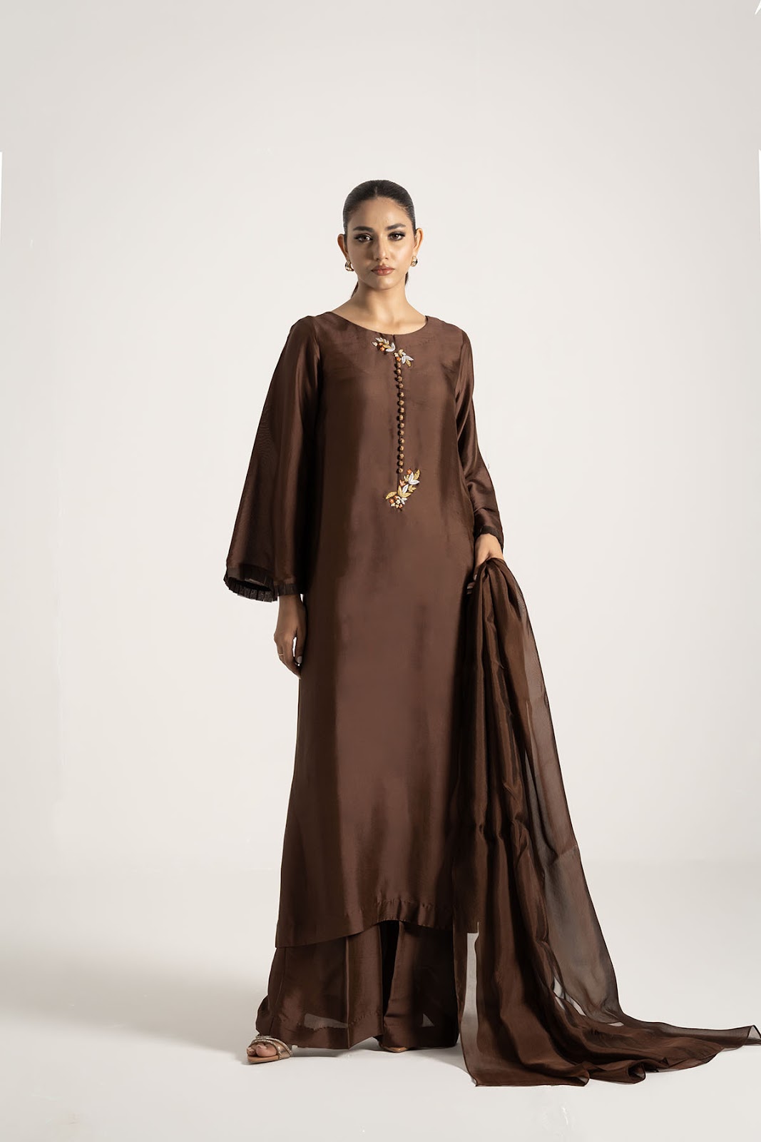 Khushboo &amp; Pankaj Chocolate Brown Pure Silk Kurta Set (Silk Serenity)
