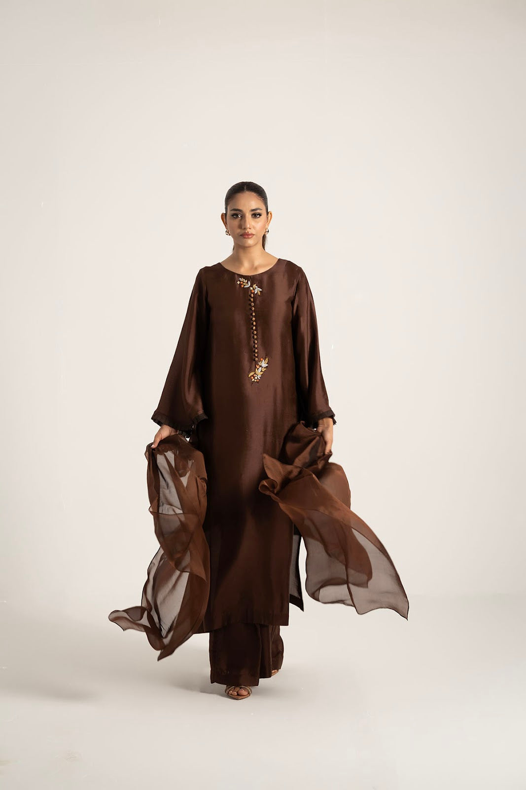 Khushboo &amp; Pankaj Chocolate Brown Pure Silk Kurta Set (Silk Serenity)