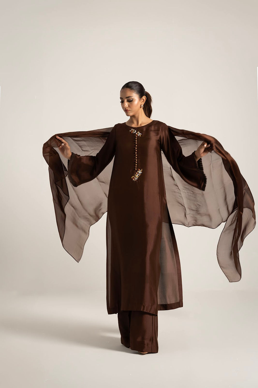 Khushboo &amp; Pankaj Chocolate Brown Pure Silk Kurta Set (Silk Serenity)