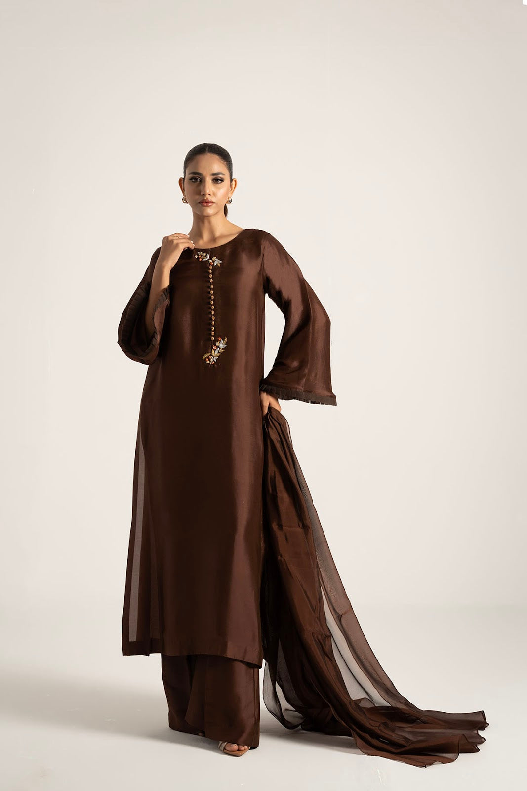 Khushboo &amp; Pankaj Chocolate Brown Pure Silk Kurta Set (Silk Serenity)