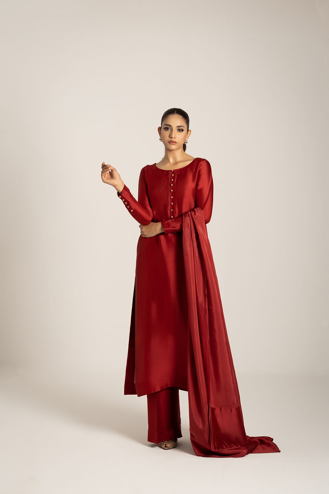 Khushboo &amp; Pankaj Deep Red Pure Silk Kurta Set (Silk Serenity)
