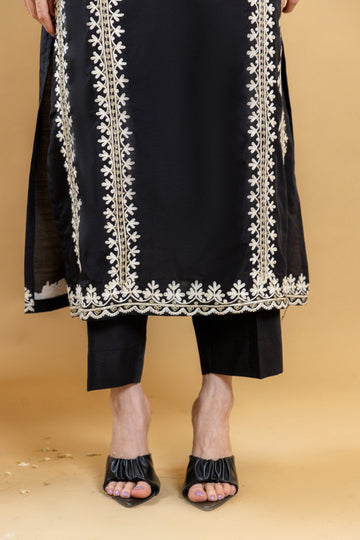 Khushboo &amp; Pankaj Noir Ivory Embroidered Suit Set