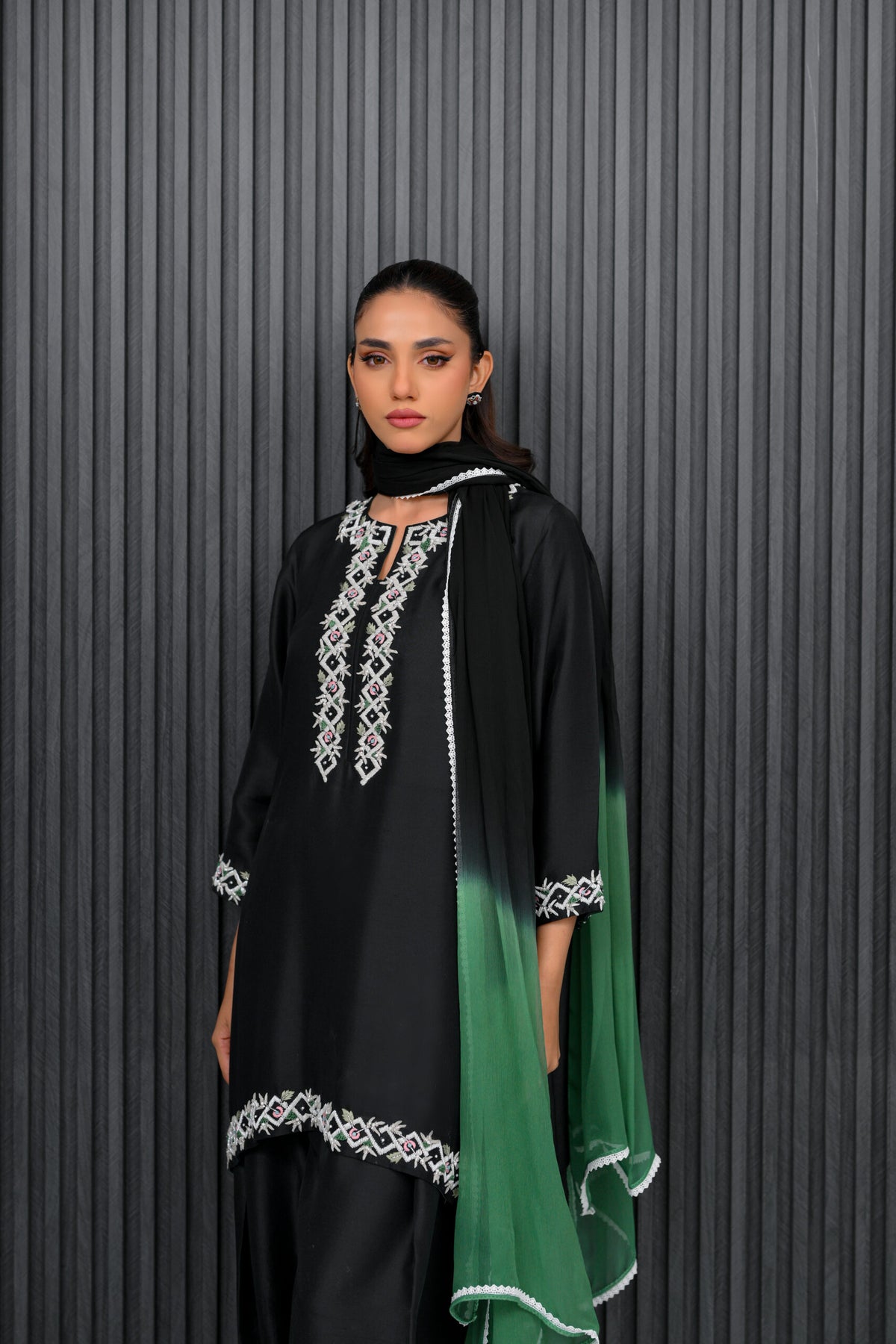 Khushboo &amp; Pankaj Black and Green Embroidered Farshi Suit Set