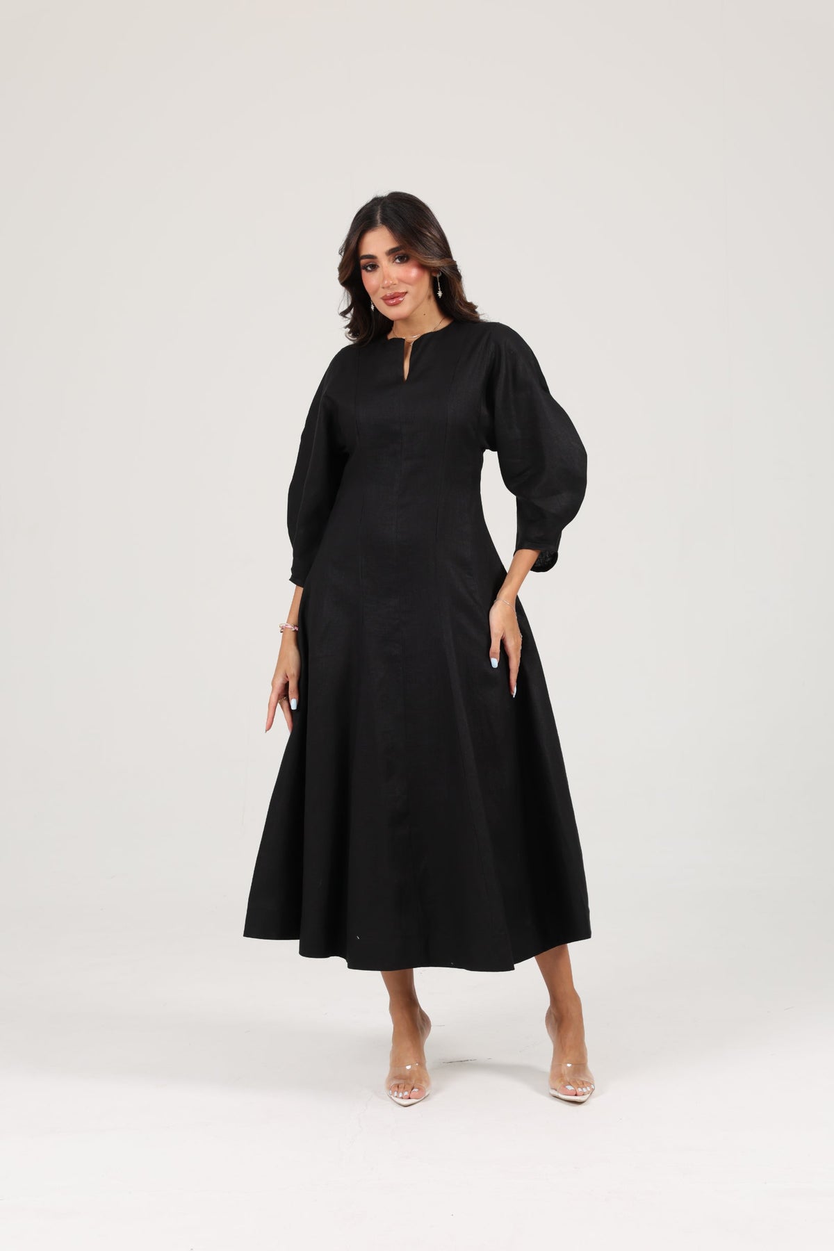 Khushboo &amp; Pankaj Black Linen A-Line Midi Dress