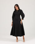 Khushboo & Pankaj Black Linen A-Line Midi Dress