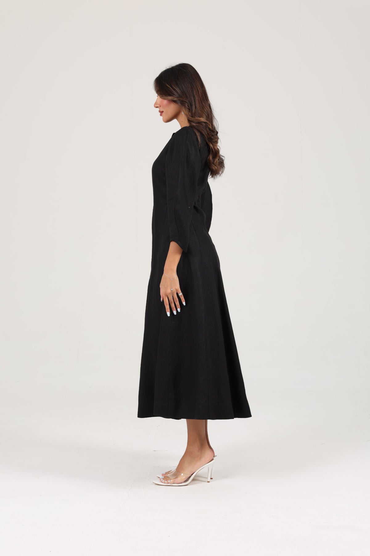 Khushboo &amp; Pankaj Black Linen A-Line Midi Dress