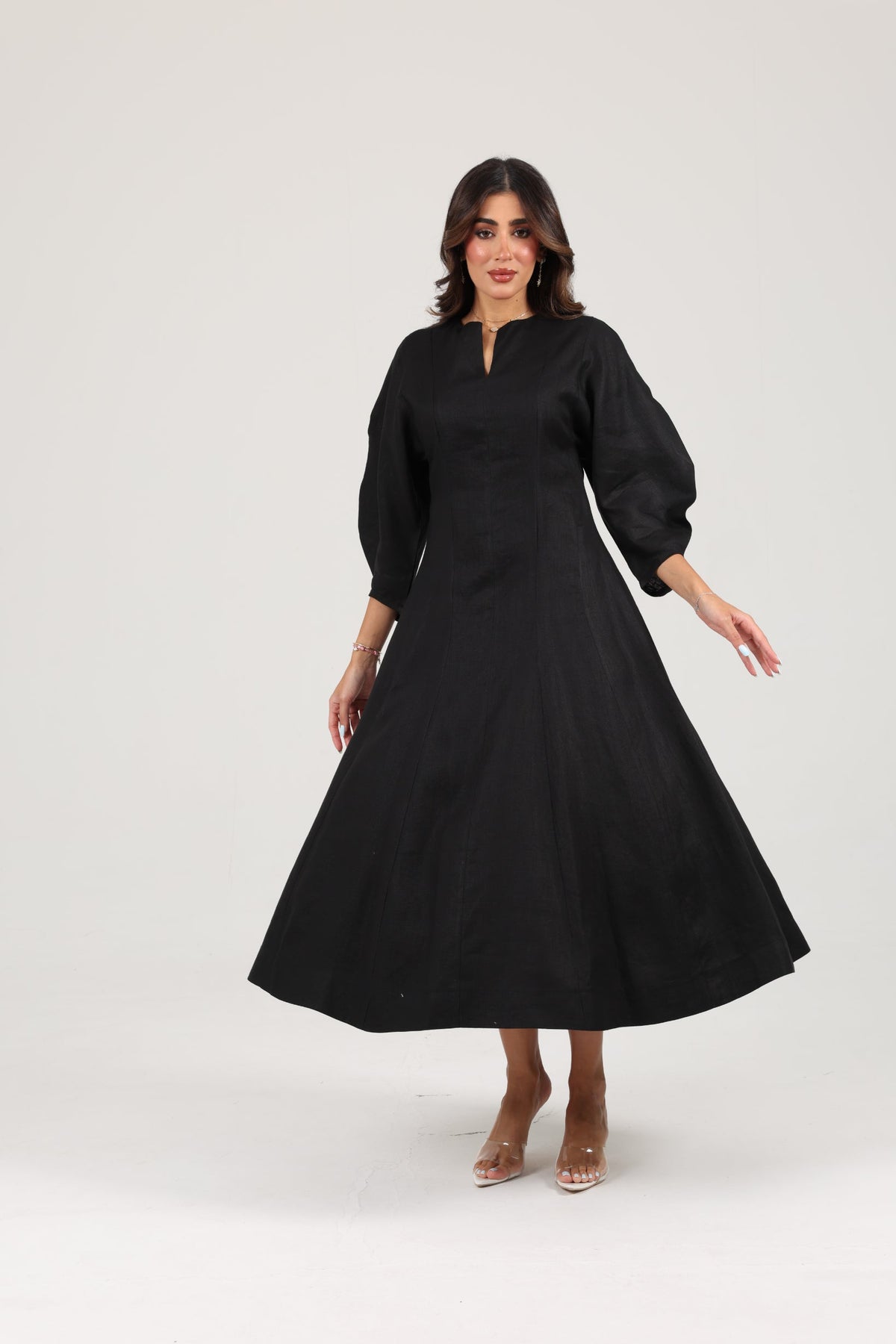 Khushboo &amp; Pankaj Black Linen A-Line Midi Dress