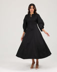 Khushboo & Pankaj Black Linen A-Line Midi Dress
