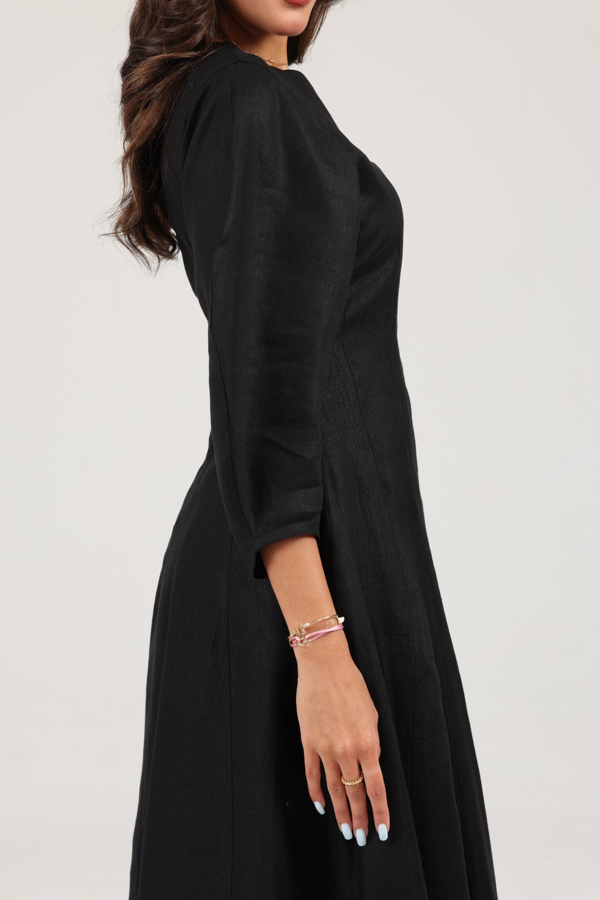 Khushboo &amp; Pankaj Black Linen A-Line Midi Dress