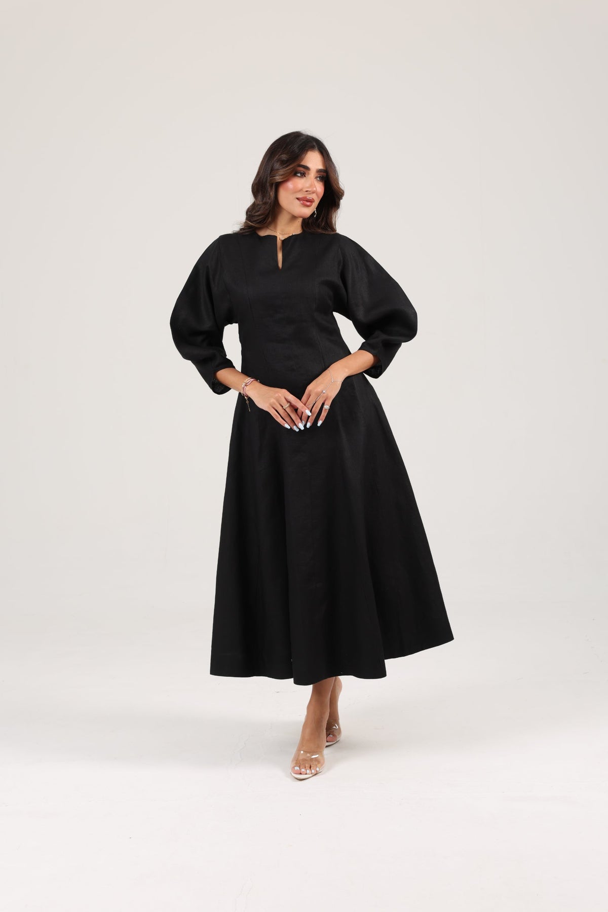 Khushboo &amp; Pankaj Black Linen A-Line Midi Dress