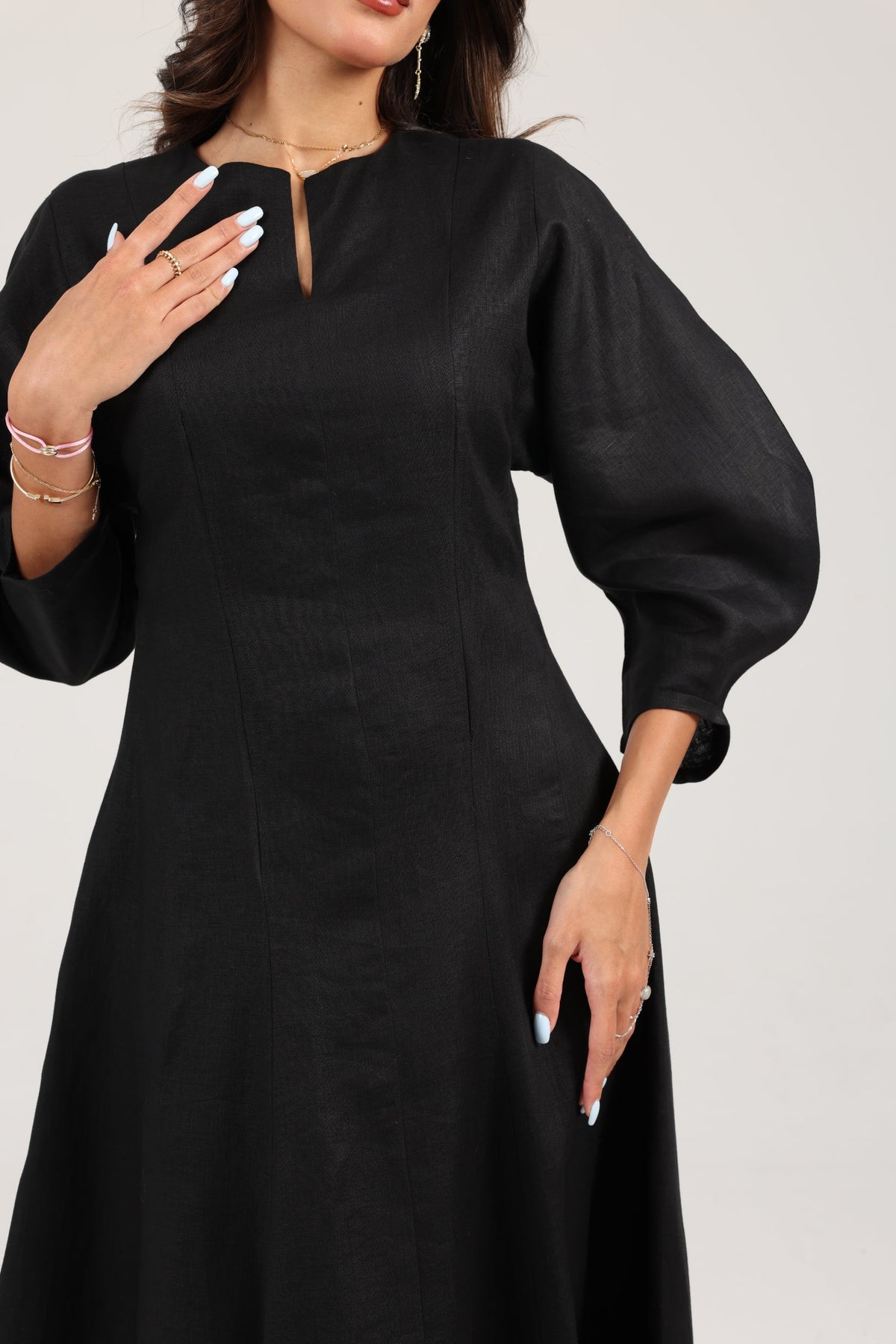 Khushboo &amp; Pankaj Black Linen A-Line Midi Dress