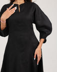 Khushboo & Pankaj Black Linen A-Line Midi Dress