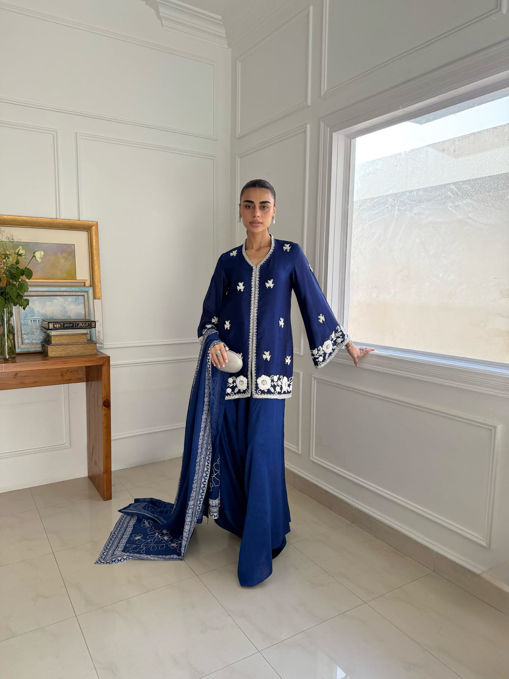 Khushboo &amp; Pankaj Royal Blue Embroidered Silk Suit Set with Dupatta