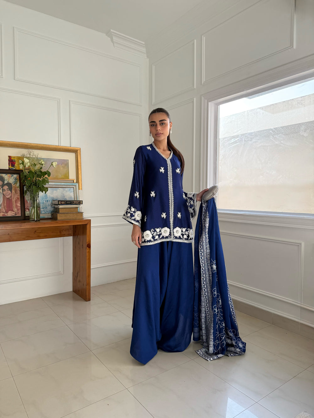 Khushboo &amp; Pankaj Royal Blue Embroidered Silk Suit Set with Dupatta