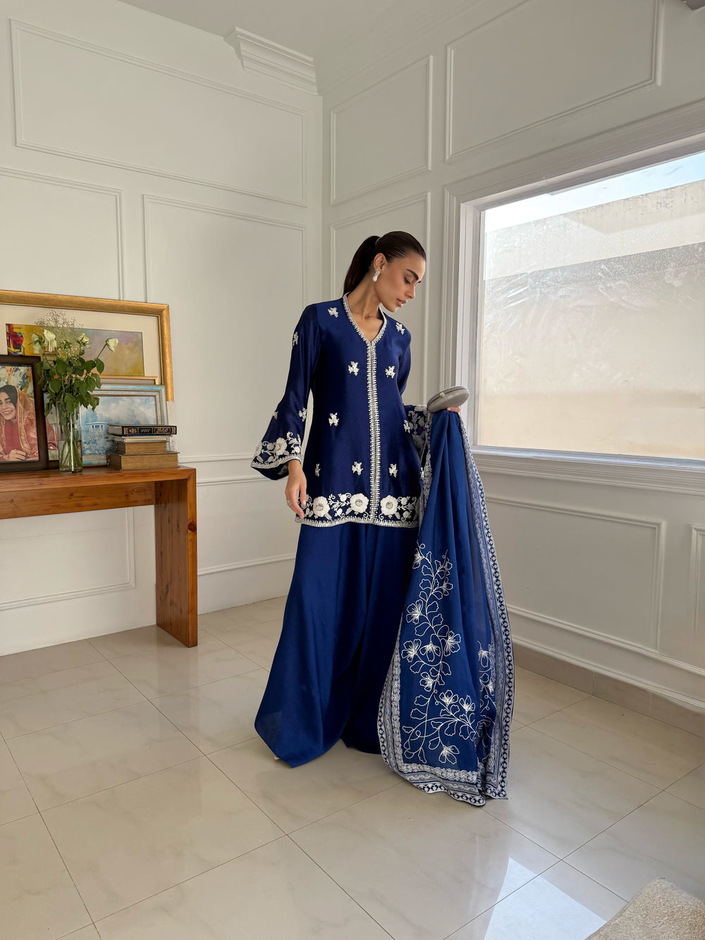 Khushboo &amp; Pankaj Royal Blue Embroidered Silk Suit Set with Dupatta