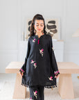 Khushboo & Pankaj Noir Hummingbird Embroidered Kurta Set